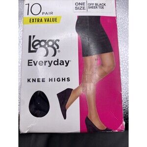 L'eggs Everyday Knee Highs Sheer Toe 10 Pairs Off Black Hose